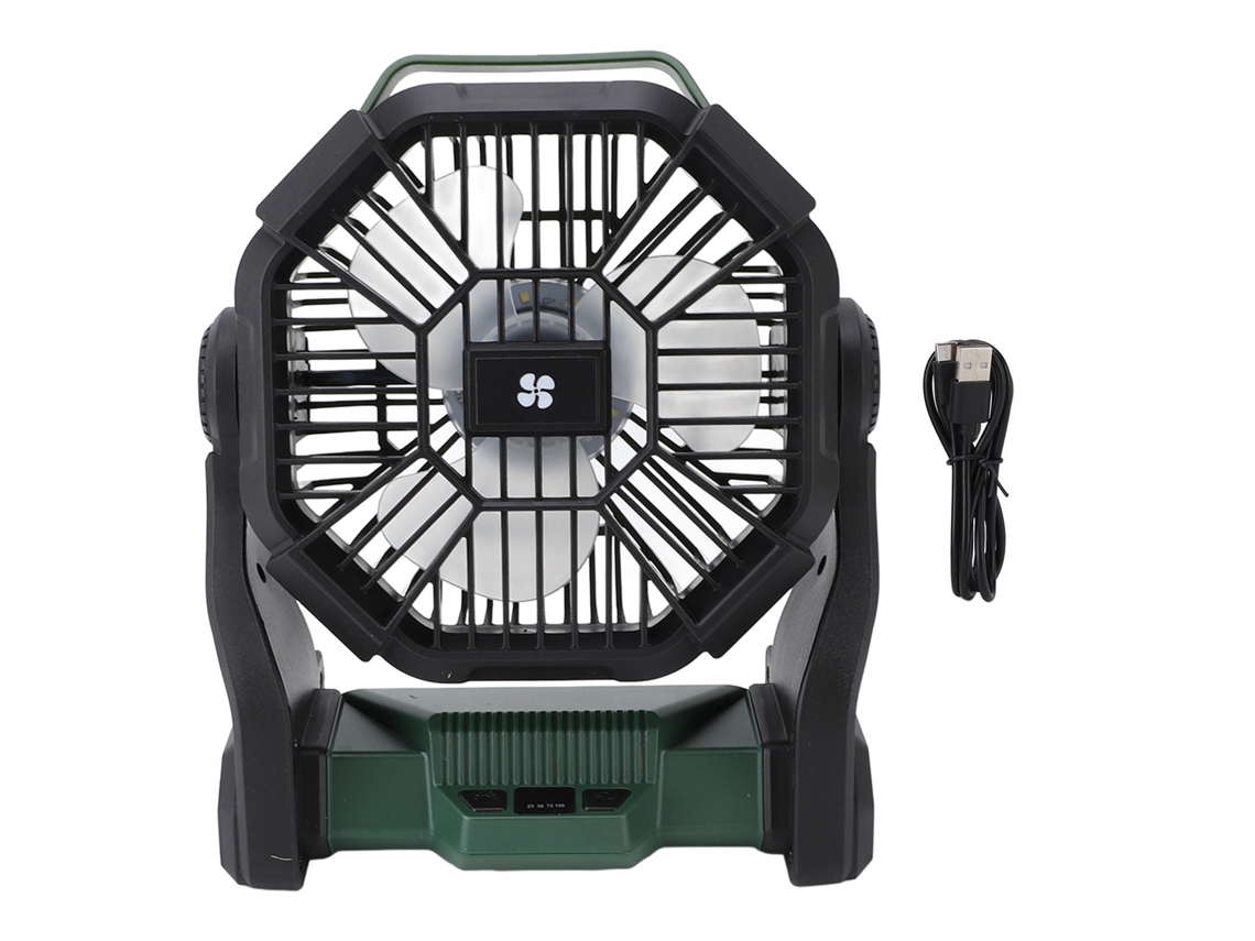 Ventilador de camping USB recargable con linterna LED