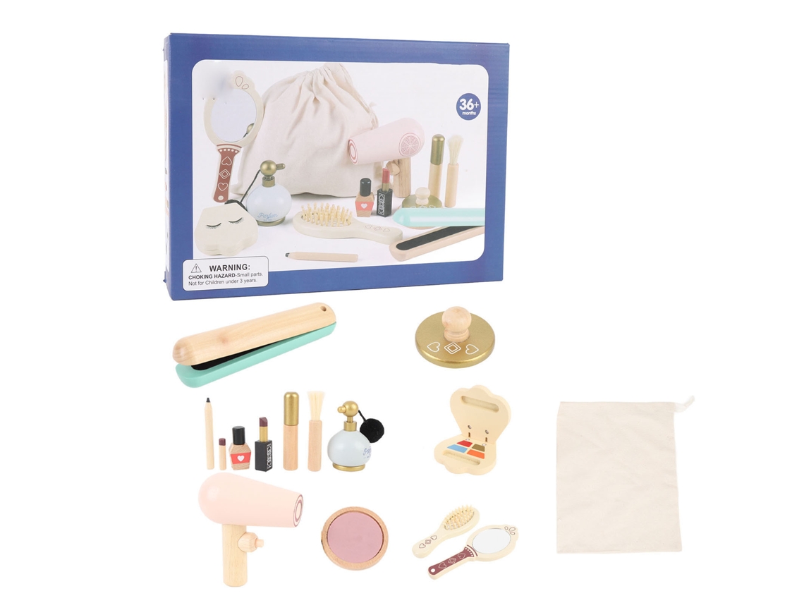 Set De Maquillaje De Madera Para Niñas Con 16 Piezas Y Bolsa.