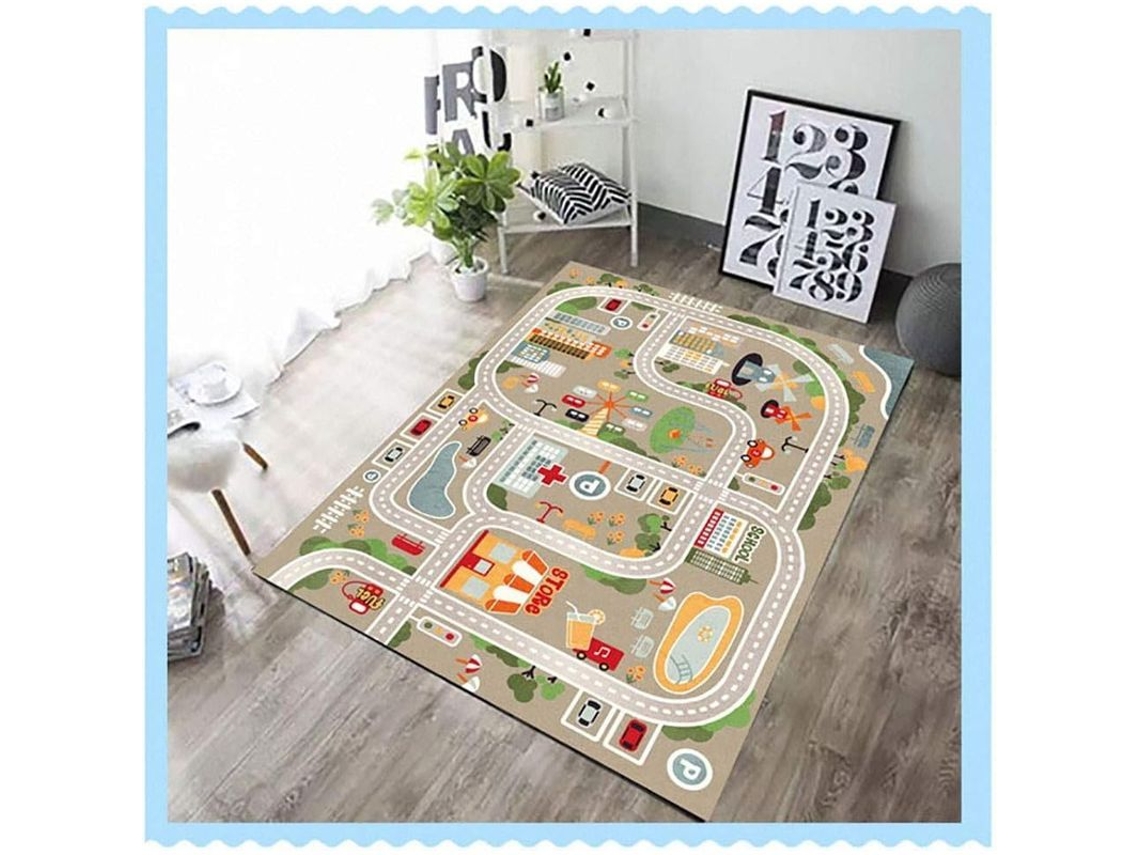 Tapete de Brincadeira Infantil com Carros e Animais 120x160 Cm Anti deslizante