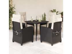 Juego de comedor de jardín de 5 piezas con cojines de mimbre negros de DKD Home Decor