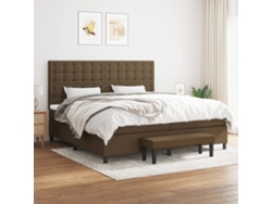 Cama Box Spring Con Colchón Tela Marrón Oscuro 200x200 Cm
