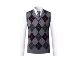 2026-chaleco Sin Mangas De Lana Para Hombre, Cuello V, Estilo Slim, Patrón Argyle, Lavado A Mano Xl Gris