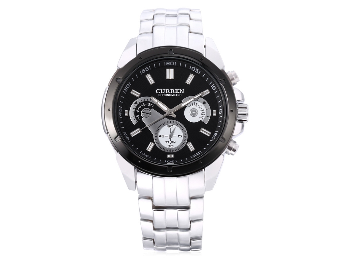 Reloj De Pulsera De Cuarzo Para Hombre Con Brazalete De Acero Inoxidable, Resistente Al Agua Hasta 30 M (blanco Y Negro).