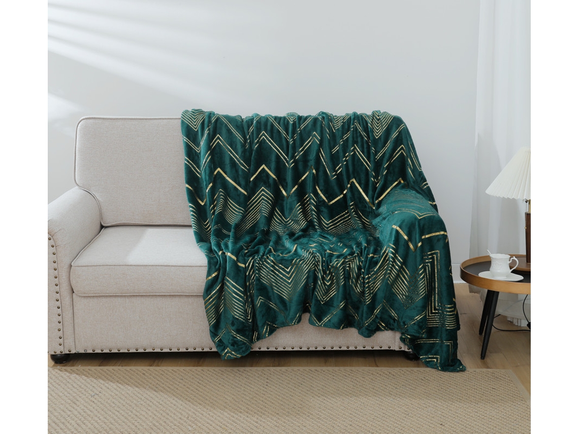 Manta con estampado geométrico verde bosque 160*220cm-BOD HOME