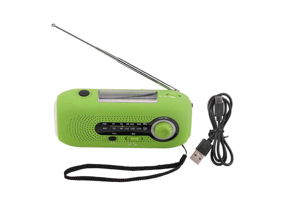 Radio portátil de emergencia Baok IPX3 resistente al agua con manivela y energía solar, linterna de 5 LED para acampar - Verde