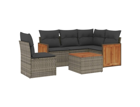 Conjunto 6 de muebles de jardín VIDAXL y cojines ratán sintético gris