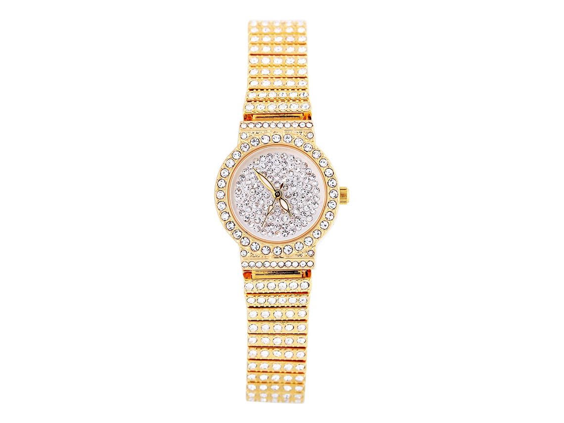Reloj De Pulsera Para Mujer Con Brillantes Diamantes De Imitación, Cadena De Cuarzo, Esfera Redonda Beige.
