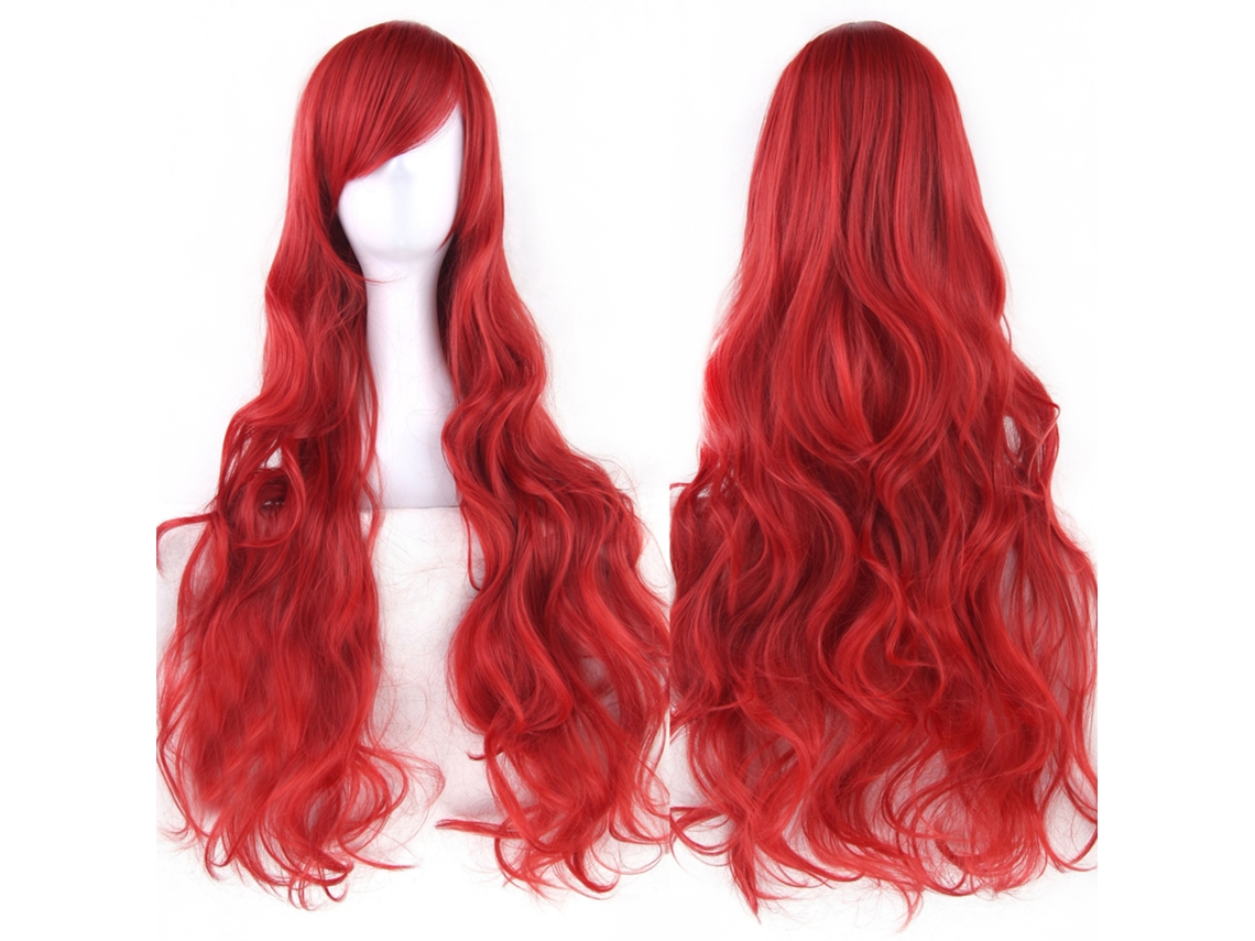 Peluca larga y rizada para cosplay de personajes de anime, 80cm (roja) Gertiz