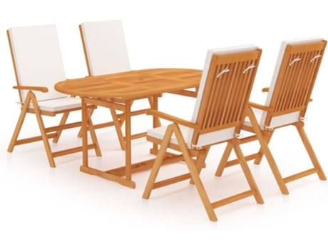 Conjunto 5 de comedor para jardín VIDAXL teca maciza y cojines