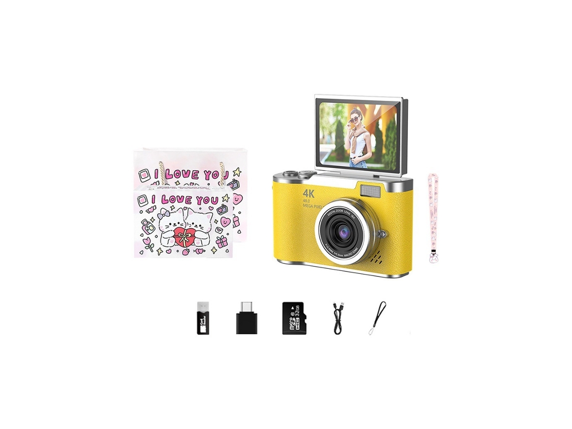 Pantalla abatible de alta definición para cámaras digitales, amarilla, 32 GB + lector de tarjetas + 2 adaptadores + caja de regalo YUNZII