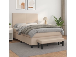 Cama Box Spring Con Colchón Cuero Sintético Capuchino 140x190cm