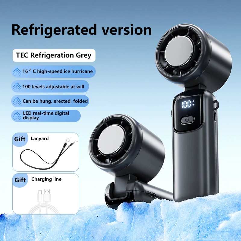 (gris Y Frío) Ventilador Eléctrico De Mano, Alta Velocidad, Potente Ventilador De Turbina, Plegable
