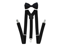 Conjunto De Pajarita Elástica Ajustable Con Clip Y Tirantes Para Hombre - Negro
