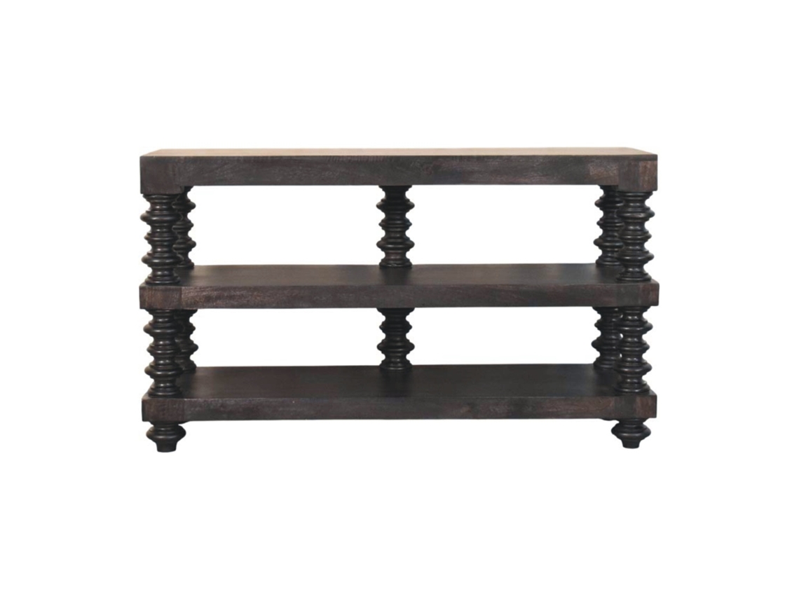 Mesa Consola De Madera Maciza Con Estantes En Fresno Carbón