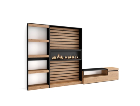 Muebles de Salón para TV 320x186x35cm Chimenea eléctrica Roble y negro