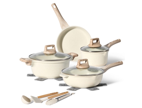 Batería de Cocina Inducción JUST PERFECTO Sin PFOA y PTFE Crema 12 piezas