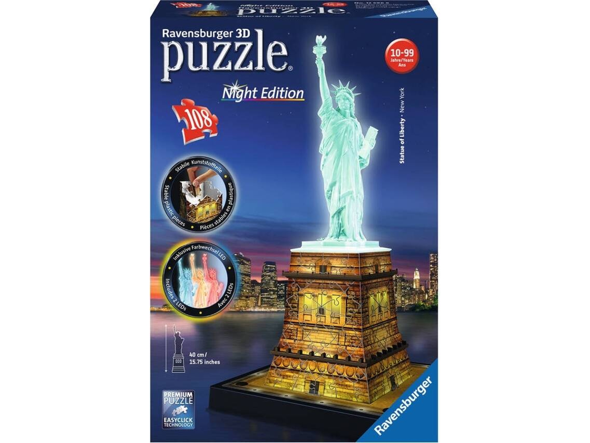 Puzzle 3D RAVENSBURGER Estatua de la Libertad NY: Night Edition (Edad Mínima: 10 - 108 Piezas)