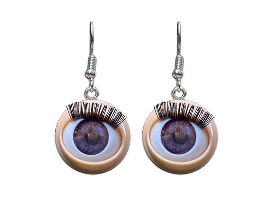 1 par de pendientes de piedra de plástico con ojos y pestañas simulados para mujer Hengjian