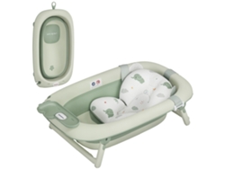 Bañera plegable para bebés de 0 a 3 años, con estantes y toallero, orificios de drenaje, base antideslizante, PP, poliéster y TPE, 86 x 53 x 25,5 cm, verde.