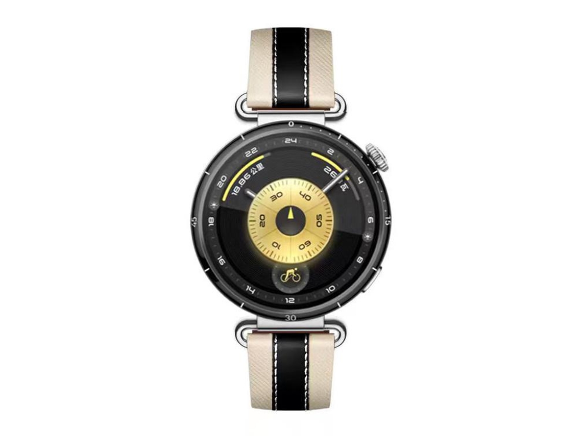 Bracelete Para Huawei Watch Gt 6 (41mm) - Couro Genuíno Emendado Preto E Branco