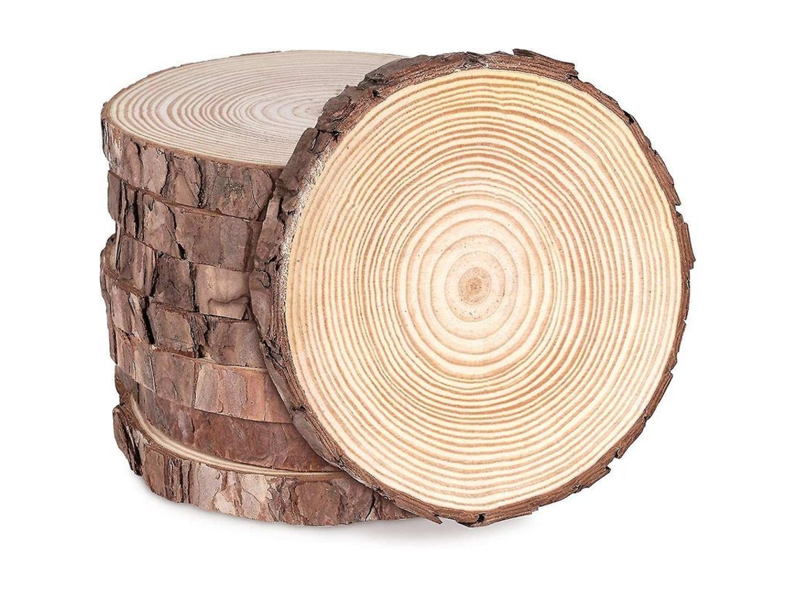 8 Rodajas De Madera Redonda Natural De 16-17 Cm Y 15 Mm De Grosor Para Manualidades, Decoración De Bodas Y Navidad.
