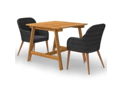 3 Piezas Conjunto de Comedor para Jardín en Color Negro