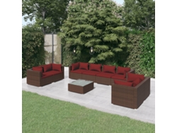 Conjunto de jardín de 9 piezas con cojines de mimbre marrón de DKD Home Decor