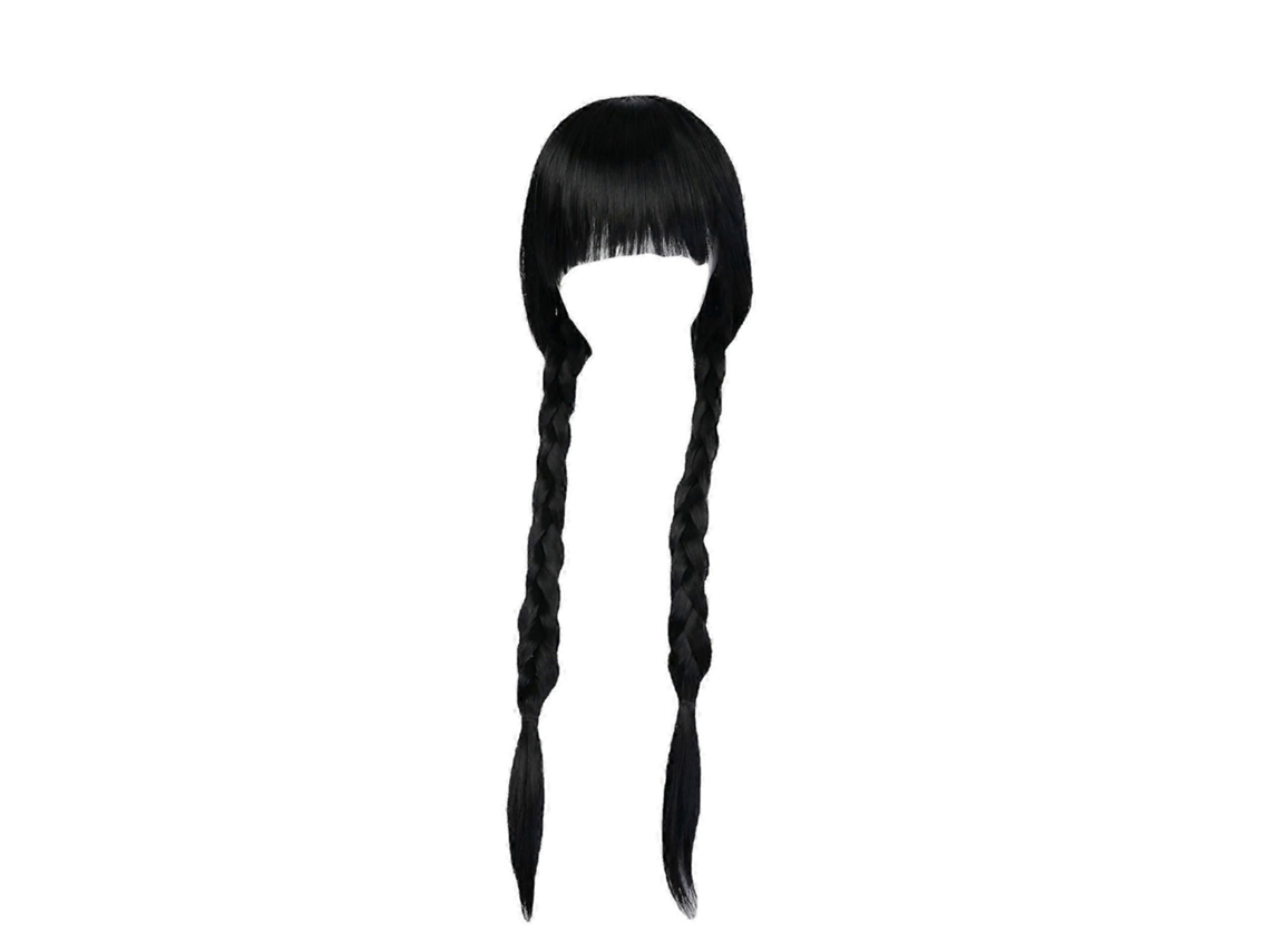 Pelucas del miércoles: Peluca larga negra trenzada para niños para cosplay TAISHENGDA