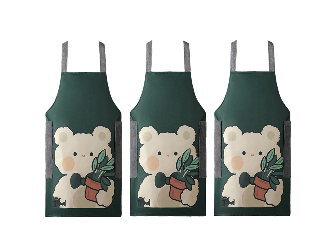 KOFIHETY Delantal de 3 Piezas para Cocina Doméstica Impermeable y Antigrasa con Dibujo de Dibujos Animados para Limpiar Manos Delantal para Restaurantes y Tien