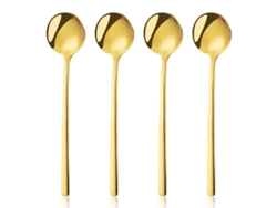 MEOIRUERY 4 Cucharas de Café, Cucharas para Mezclar, Cucharas de Té con Mango Largo, Cucharitas Doradas (dorado)