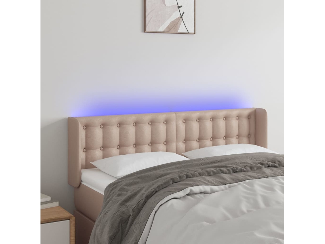 Cabecero Con Led Cuero Sintético Capuchino 147x16x78/88 Cm