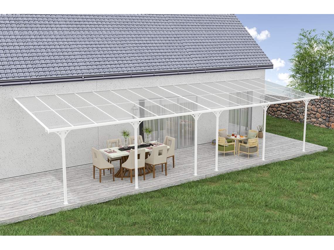Cazeboo Pérgola Cubierta para Terraza de Aluminio Premium, blanco 10x3 m KLEO