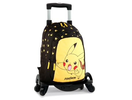 Mochila Escolar POKÉMON Pikachu Primaria Doble Compartimento + CARRO TOYBAGS CON 4 RUEDAS GIRATORIAS
