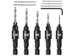 Set De 5 Brocas De Bisel, Punta De Hexágono Ajustable 1/4", Cambio Rápido, Para Madera, Plástico Y Pvc Con Llave Allen