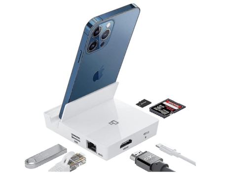 Estación de acoplamiento de iluminación a HDMI Otg Ethernet 6 en 1 Hub USB con iluminación Rj45 Adaptador AV digital Cámara USB Lector Ethernet de ...