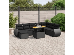 Conjunto de sofás de jardín de 9 piezas DKD Home Decor con cojines de mimbre negros