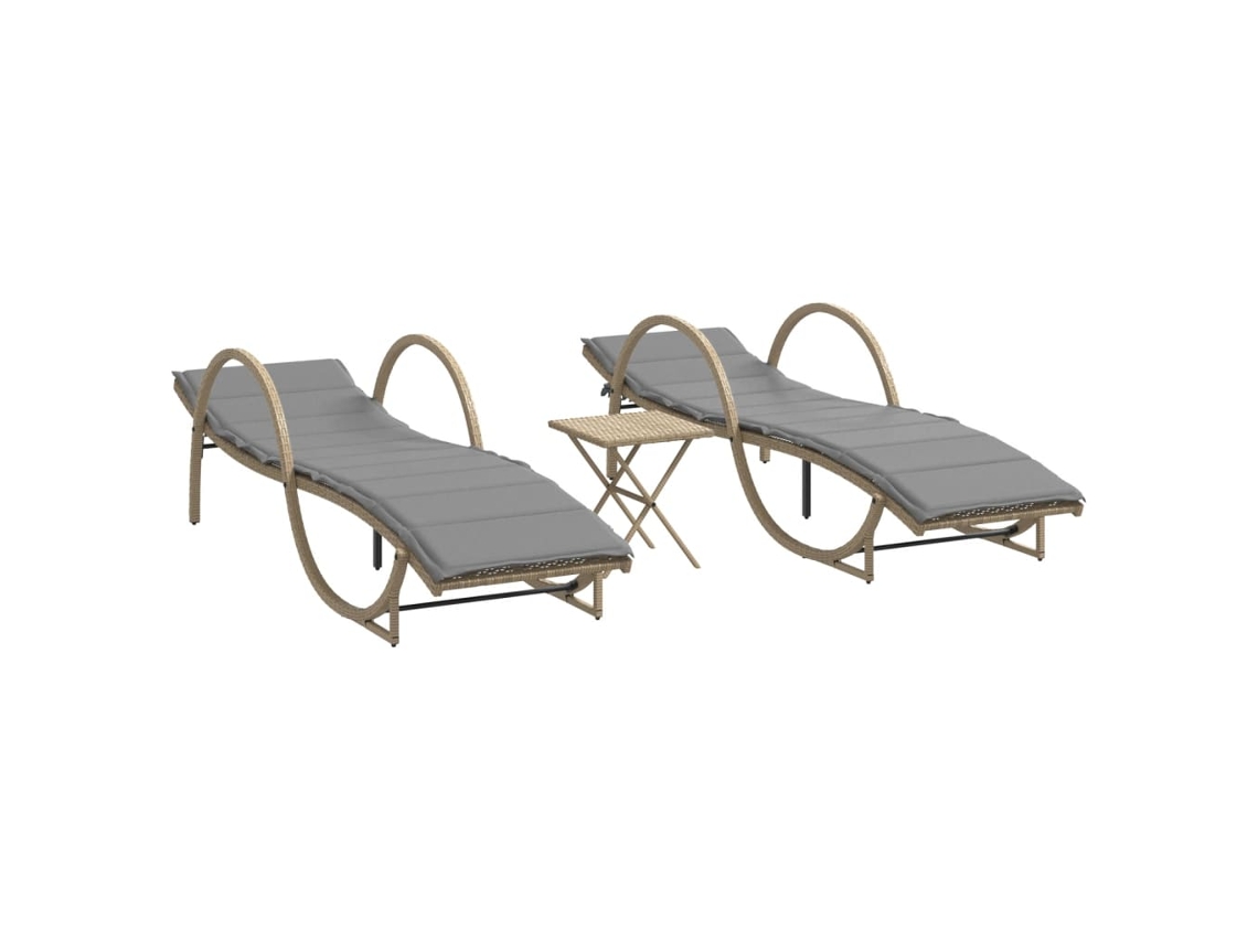 Conjunto de 2 tumbonas de mimbre con mesa - Beige - EXCLUSIVA MAISON
