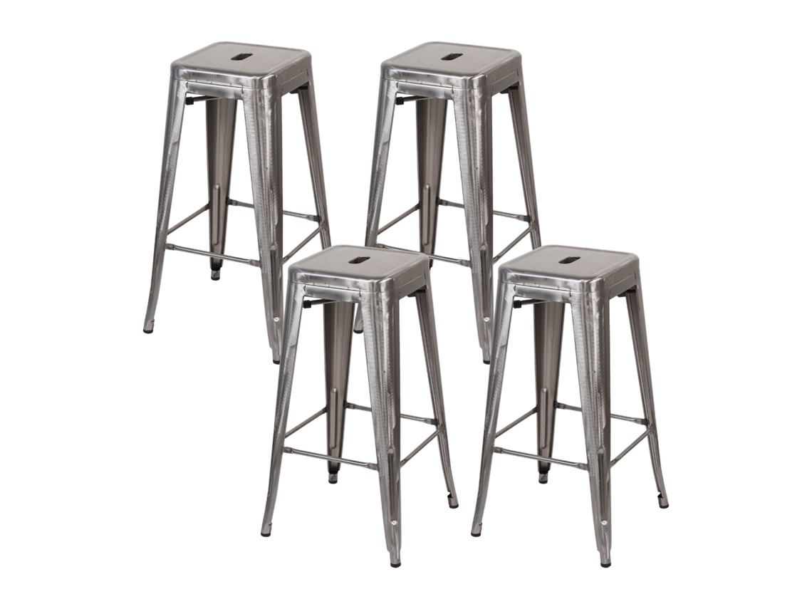 Juego de 4 taburetes industriales apilables medianos de acero 43x43x76cm THINIA