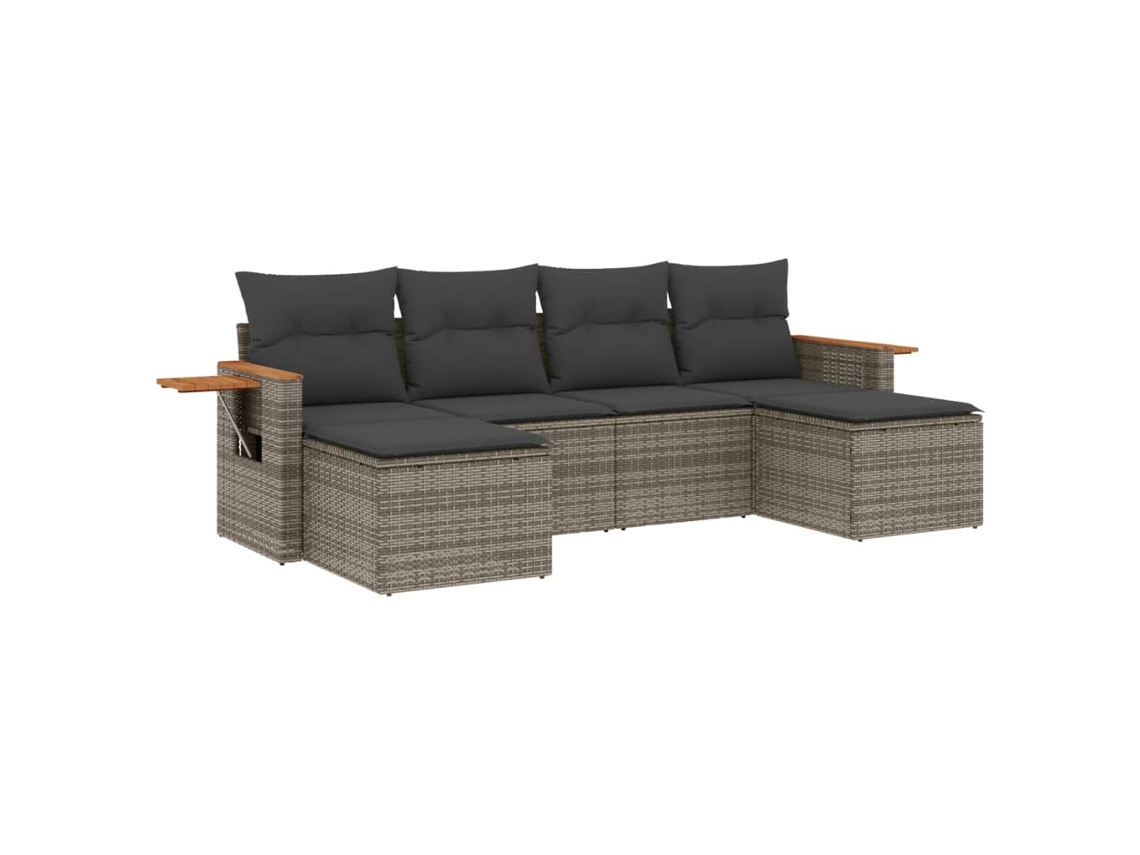 Conjunto 6 de muebles de jardín VIDAXL y cojines ratán sintético gris