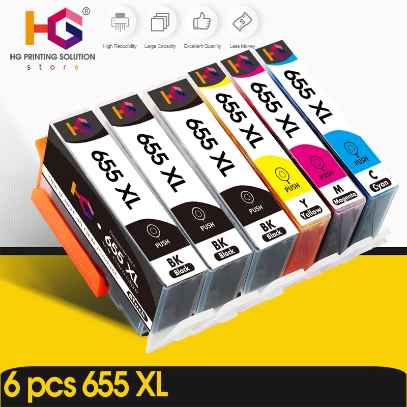 6 Cartuchos De Tinta Hp 655alizeo Hp655 Para Hp 655 Xl Con Chip Para Impresoras Hp Deskjet 6520, 6525 Y 6625