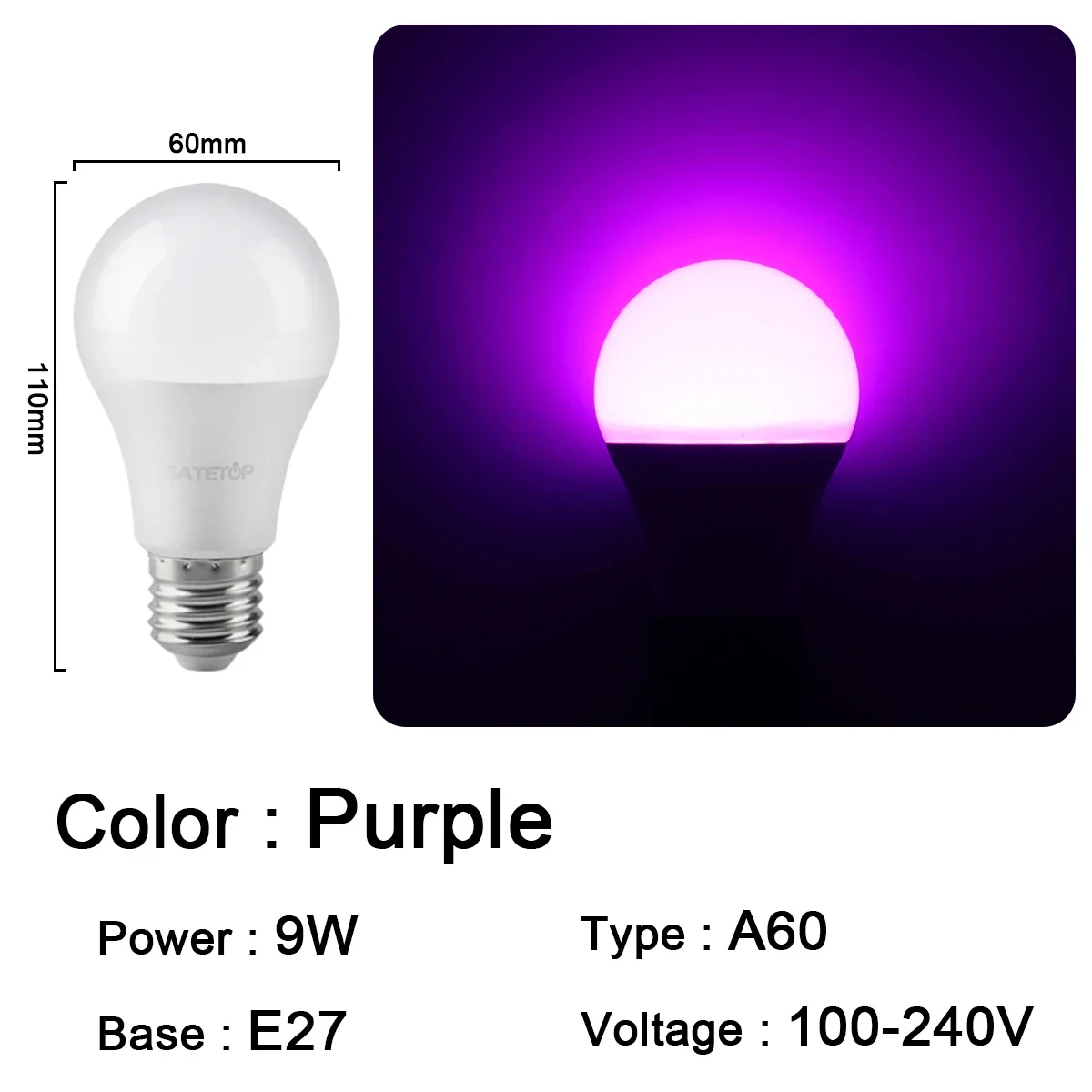 Bombillas Led (a60 E27 Morado, 16 Unidades), Ideales Para Festivales, Karaokes, Bares Y Escaparates.
