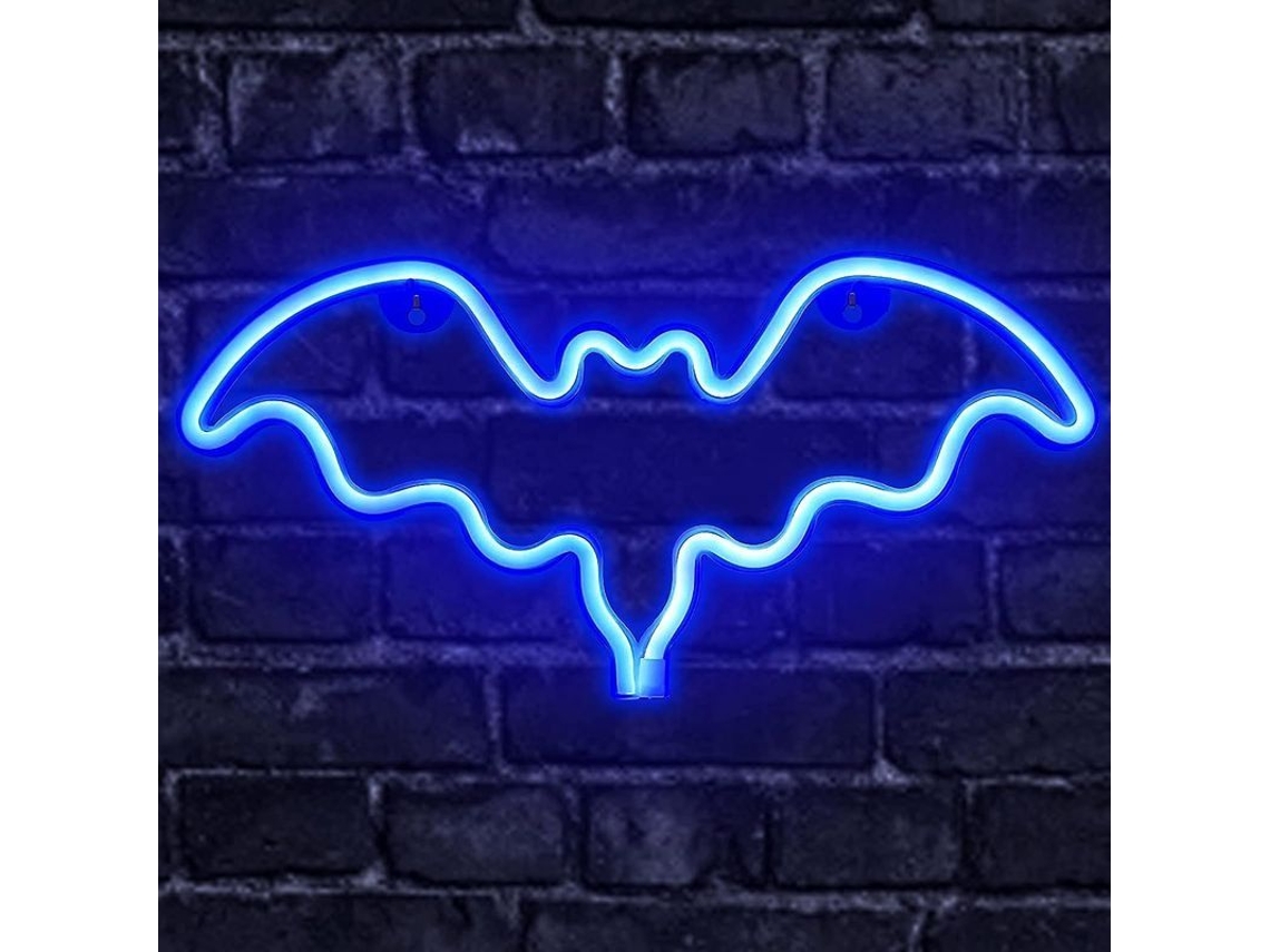 Luz Neon De Murciélago Para Halloween, Decoración Interior Exterior Fiesta Hogar Pared Azul