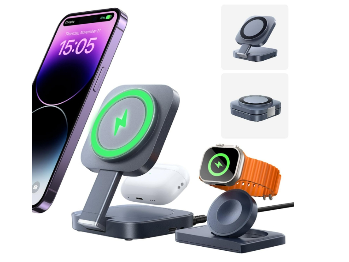 Estación De Carga Inalámbrica 3 En 1 Para Iphone, Apple Watch, Estación De Carga Inalámbrica De Viaje, Mesita De Noche Para Iphone (negra)
