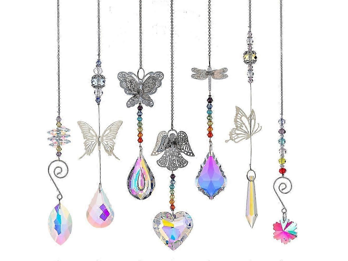 7 piezas de atrapasoles de cristal con forma de mariposa, bola de cristal y prisma arcoíris para el hogar y el jardín