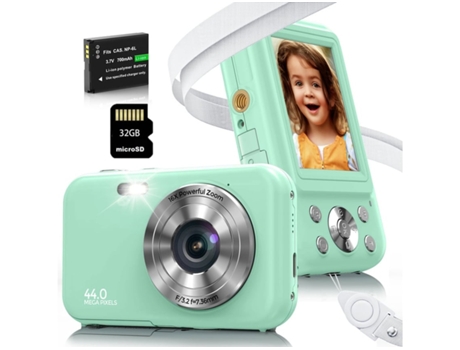 Cámara Digital para Niños Compacta VIGA EUROPE Dc406 Fdh Zoom 44Mp con Enfoque Automático 16X Pantalla 2 4 Pulgadas 32G- Verde