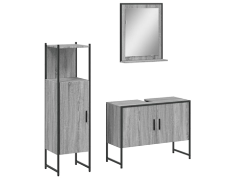 Conjunto 3 de muebles de baño VIDAXL madera contrachapada gris sonoma