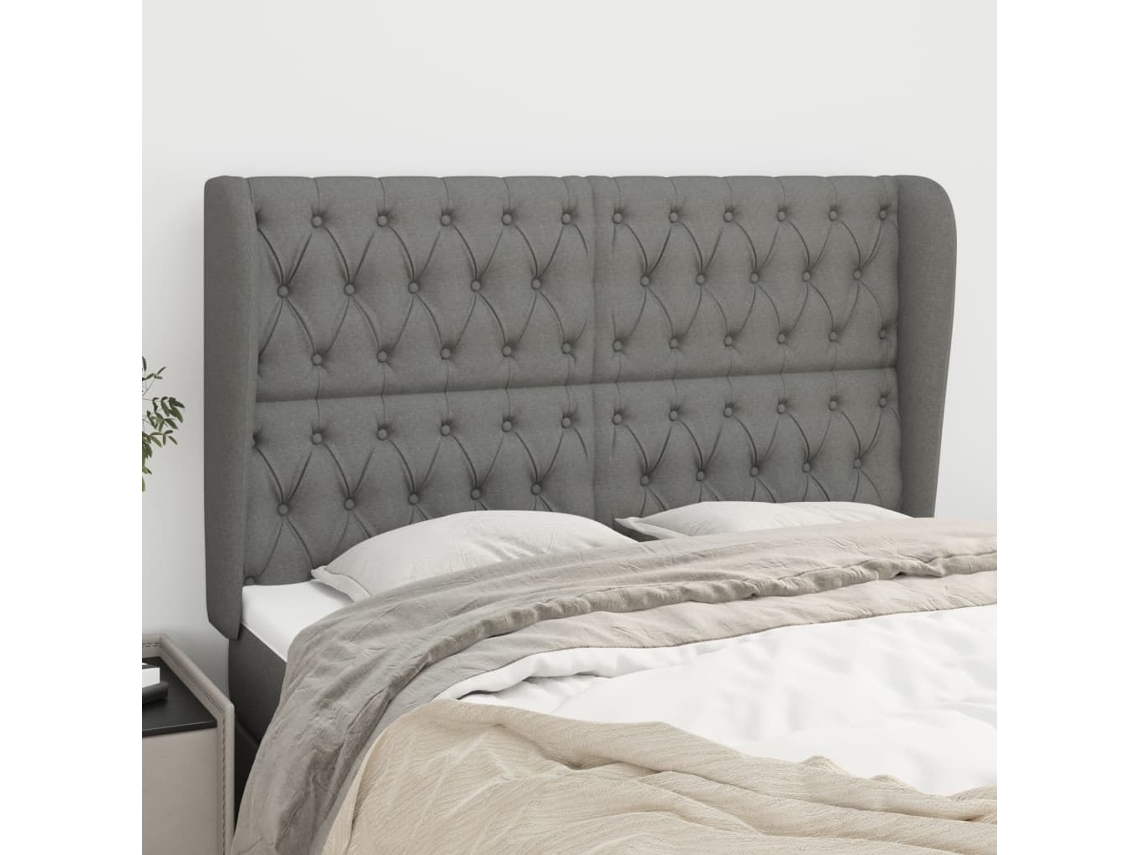 Cabecero Con Orejas De Tela Gris Oscuro 147x23x118/128 Cm