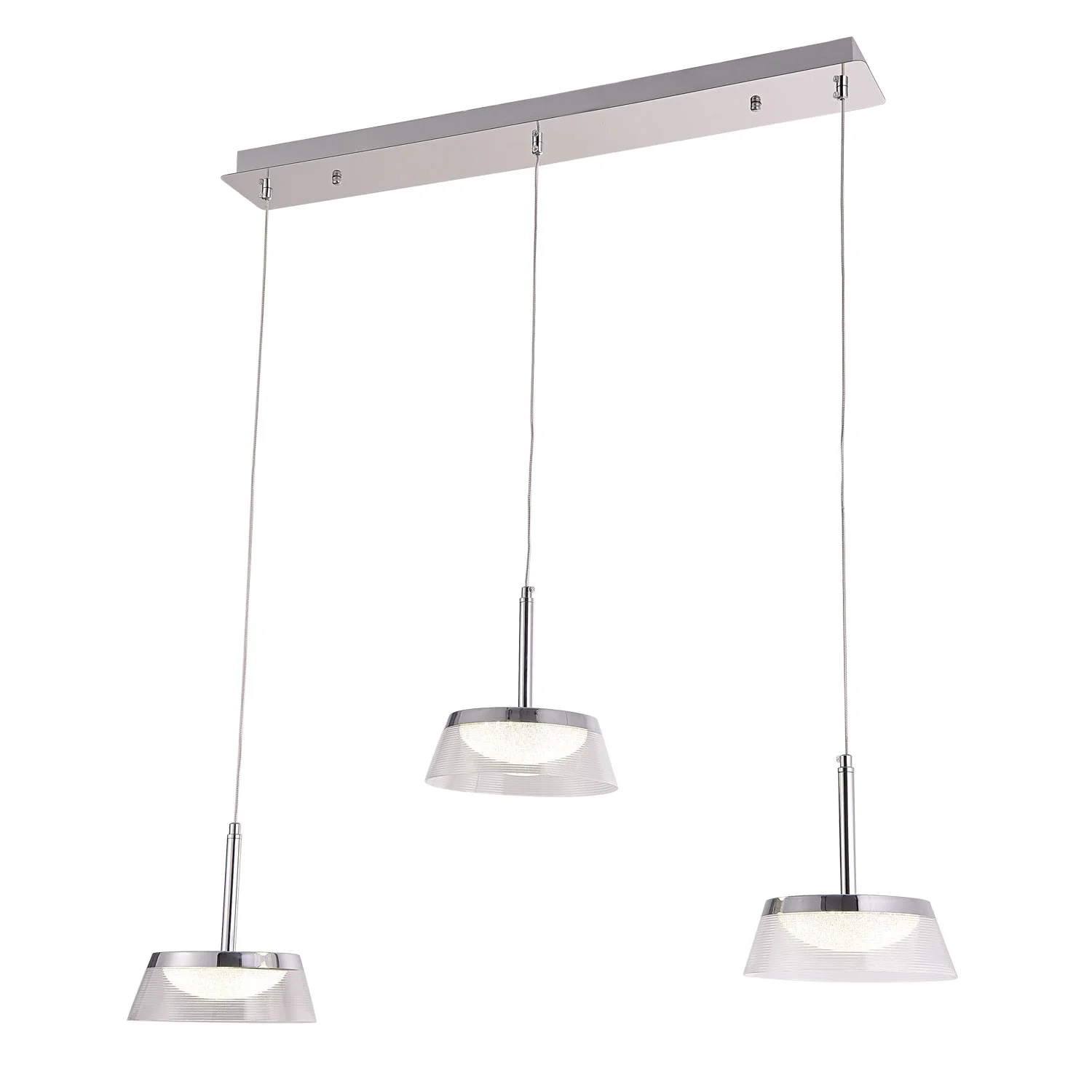 LÚZETE Plafón 3 Luces Led 30W 4000K Base Rectangular Acero Cromado Atenea