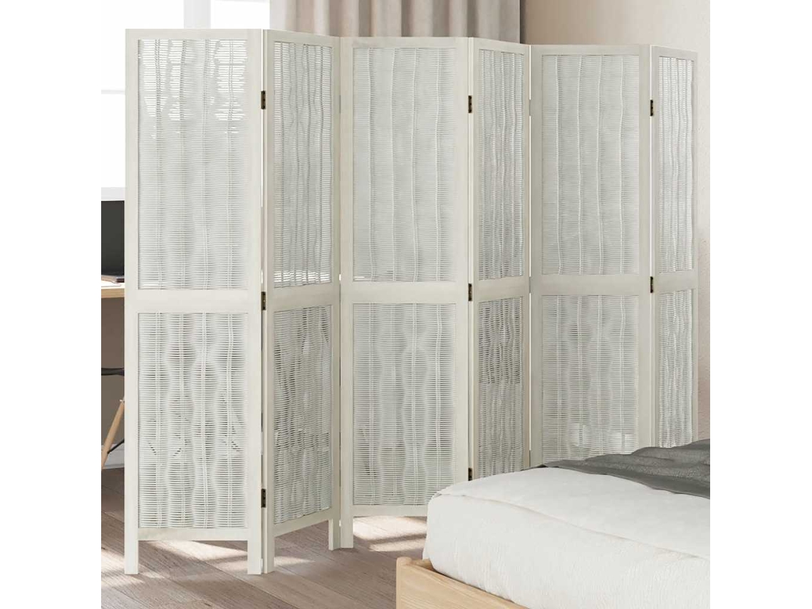 Biombo Separador De 6 Paneles Madera Maciza Paulownia Blanco
