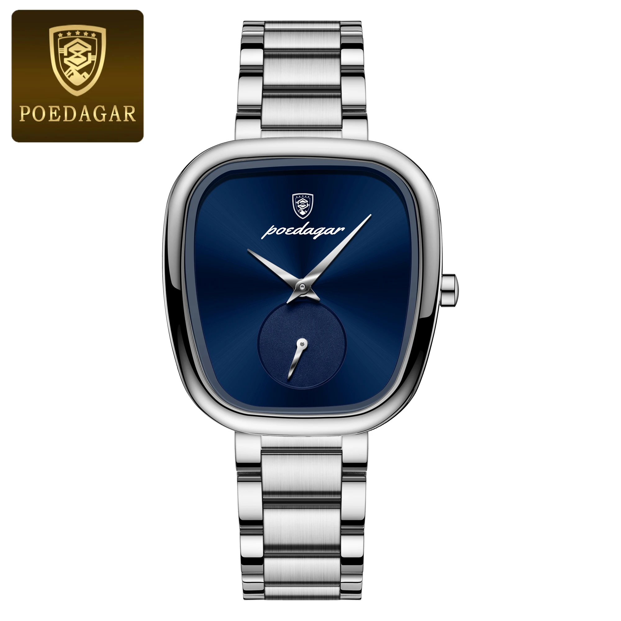 Reloj De Cuarzo Para Mujer, Resistente Al Agua, De Acero Inoxidable (caja Plateada, Esfera Azul).
